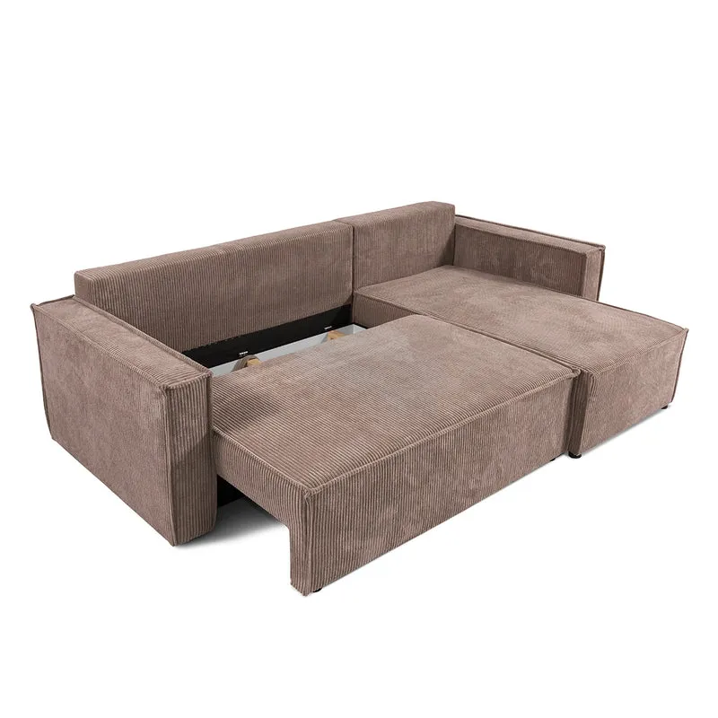 Canapé d'angle réversible convertible 3 places Ezekiel velours côtelé Noir