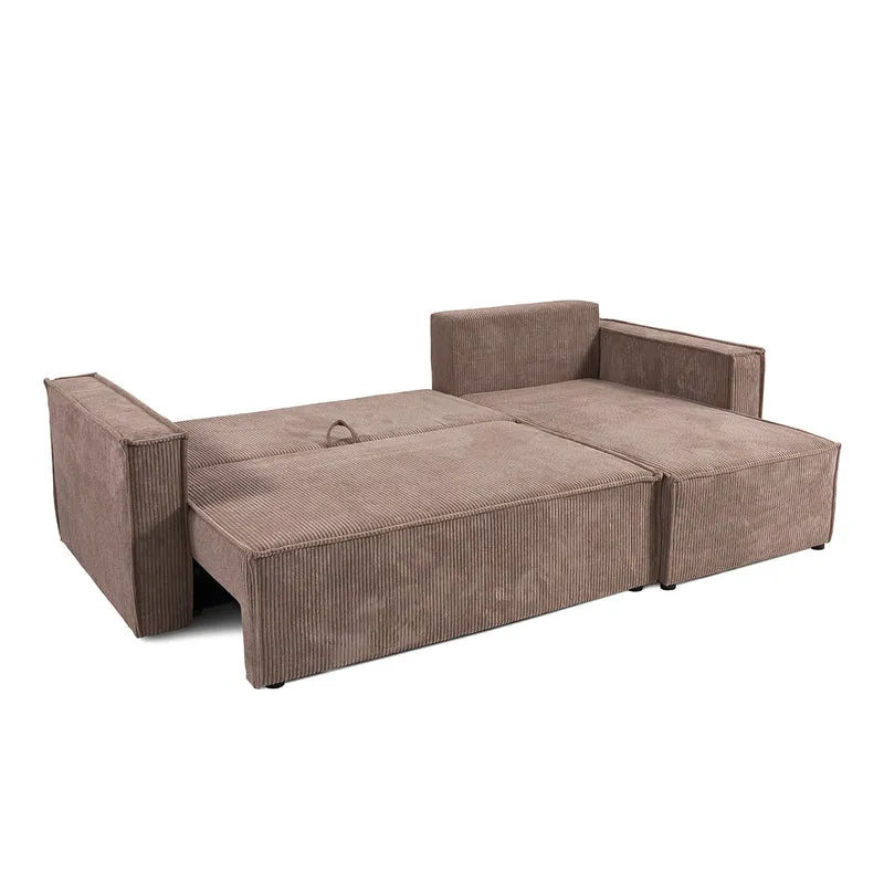 Canapé d'angle réversible convertible 3 places Ezekiel velours côtelé Noir
