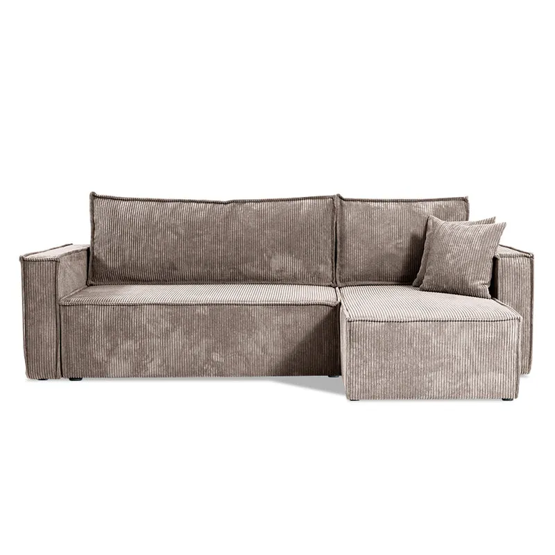 Canapé d'angle réversible convertible 3 places Ezekiel velours côtelé Taupe