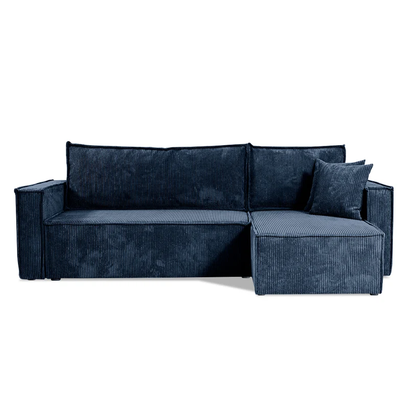Canapé d'angle réversible convertible 3 places Ezekiel velours côtelé Bleu