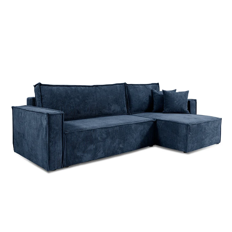Canapé d'angle réversible convertible 3 places Ezekiel velours côtelé Bleu