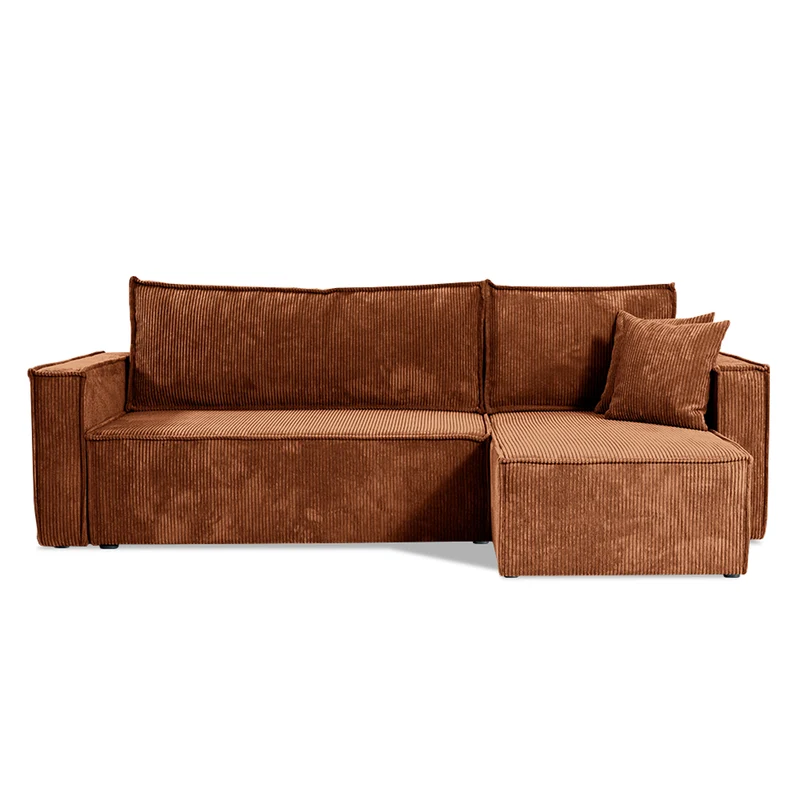 Canapé d'angle réversible convertible 3 places Ezekiel velours côtelé Terracotta
