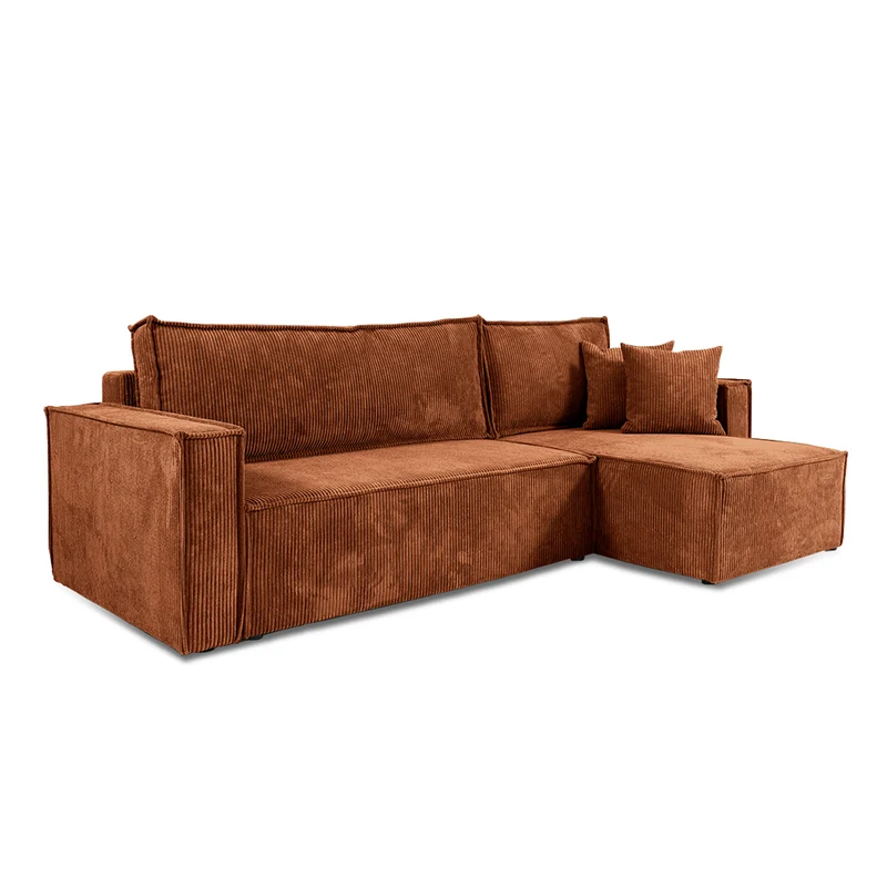Canapé d'angle réversible convertible 3 places Ezekiel velours côtelé Terracotta