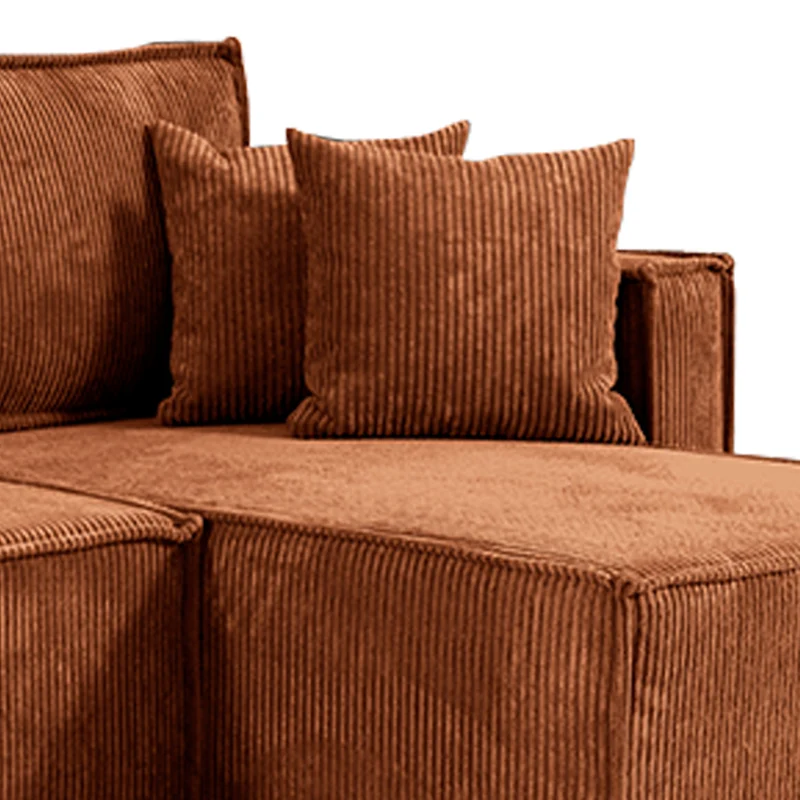 Canapé d'angle réversible convertible 3 places Ezekiel velours côtelé Terracotta
