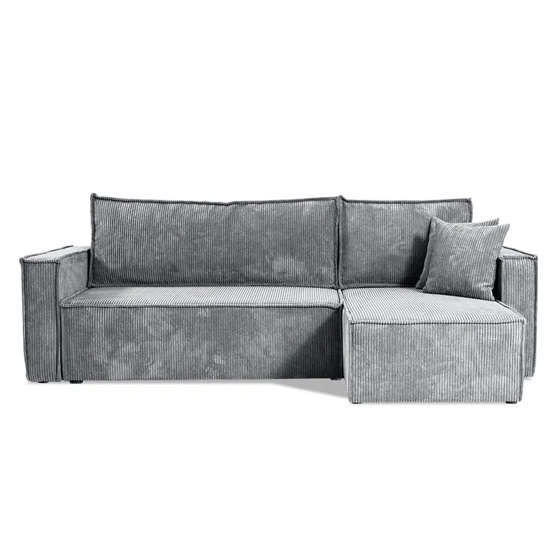 Canapé d'angle réversible convertible 3 places Ezekiel velours côtelé Gris Clair