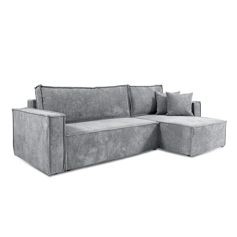 Canapé d'angle réversible convertible 3 places Ezekiel velours côtelé Gris Clair