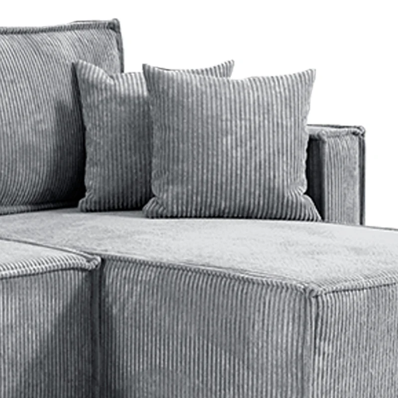 Canapé d'angle réversible convertible 3 places Ezekiel velours côtelé Gris Clair