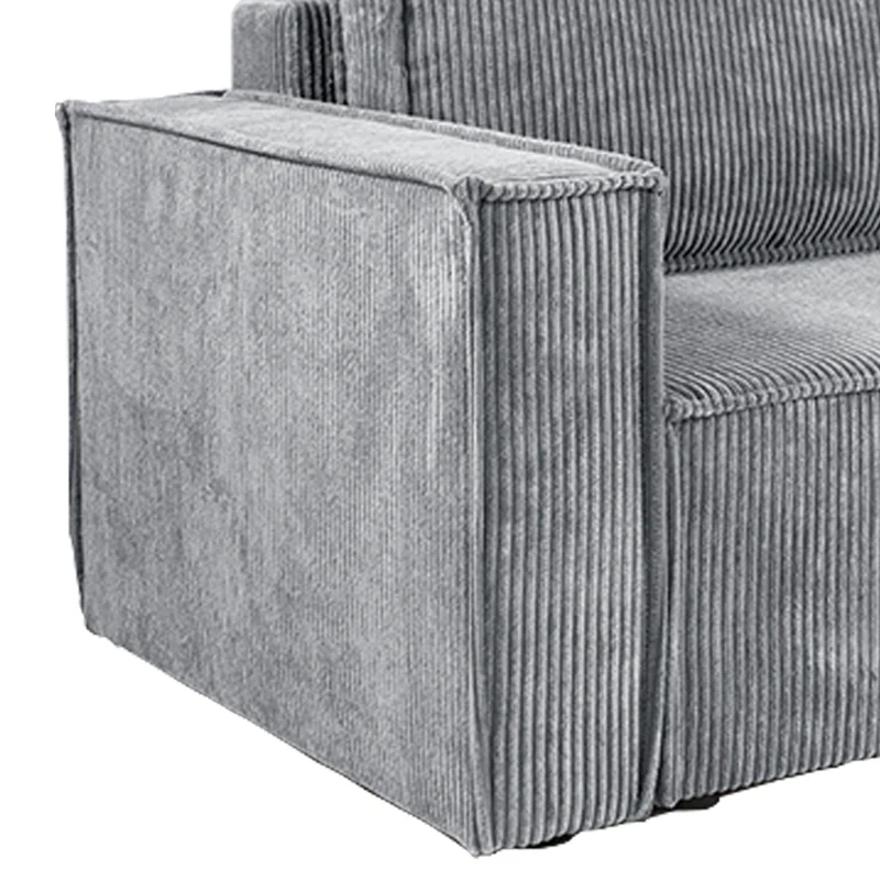 Canapé d'angle réversible convertible 3 places Ezekiel velours côtelé Gris Clair