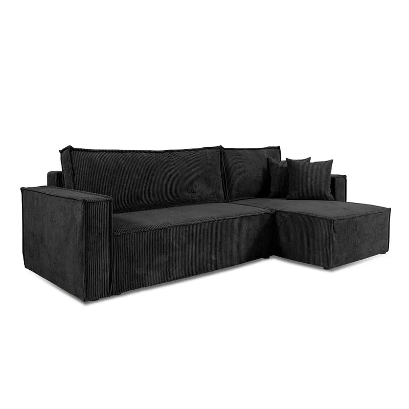 Canapé d'angle réversible convertible 3 places Ezekiel velours côtelé Noir