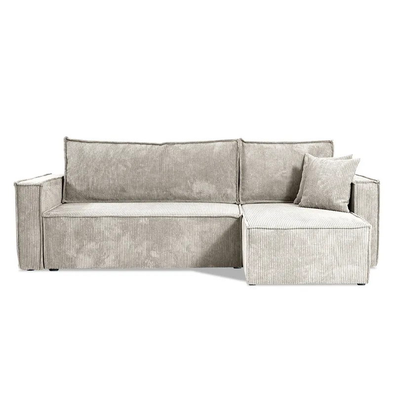 Canapé d'angle réversible convertible 3 places Ezekiel velours côtelé Blanc Cassé