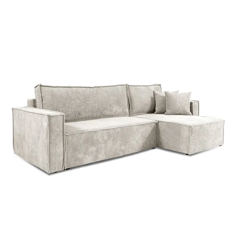 Canapé d'angle réversible convertible 3 places Ezekiel velours côtelé Blanc Cassé