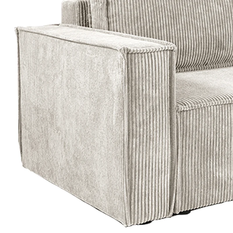 Canapé d'angle réversible convertible 3 places Ezekiel velours côtelé Blanc Cassé