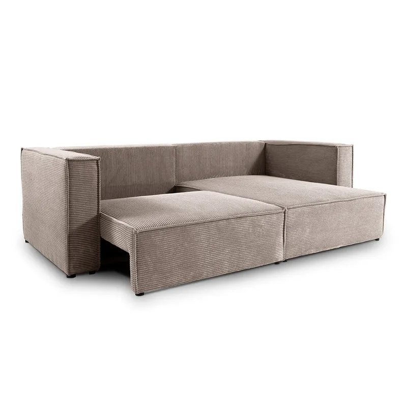 Canapé d'angle réversible convertible 3 places Jimmy velours côtelé Taupe