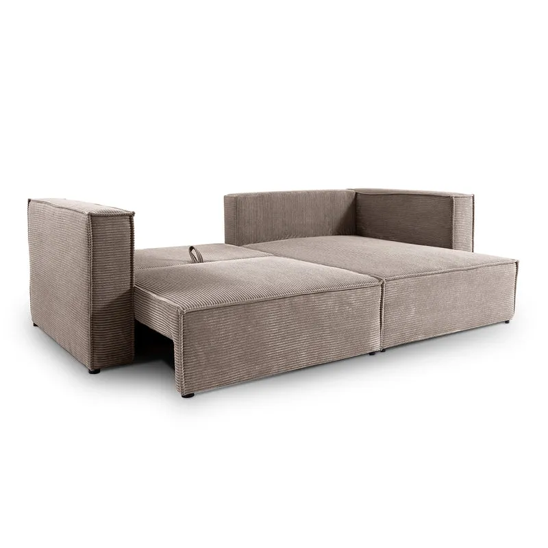 Canapé d'angle réversible convertible 3 places Jimmy velours côtelé Taupe