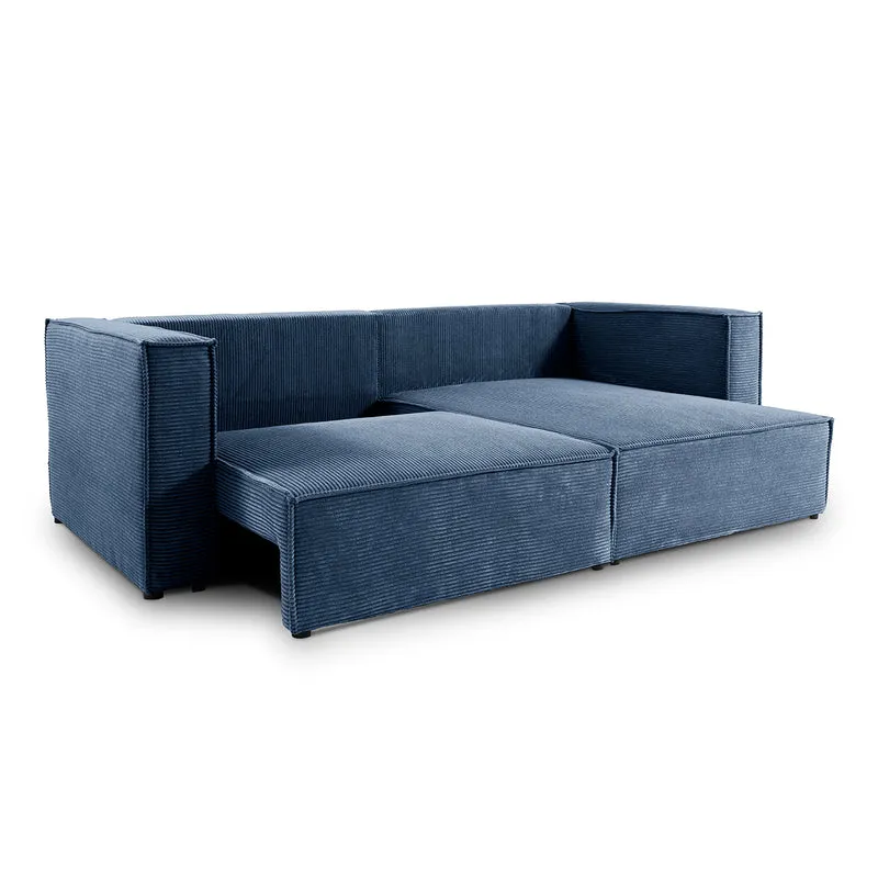Canapé d'angle réversible convertible 3 places Jimmy velours côtelé Bleu