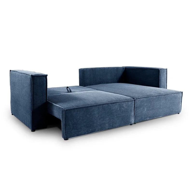 Canapé d'angle réversible convertible 3 places Jimmy velours côtelé Bleu