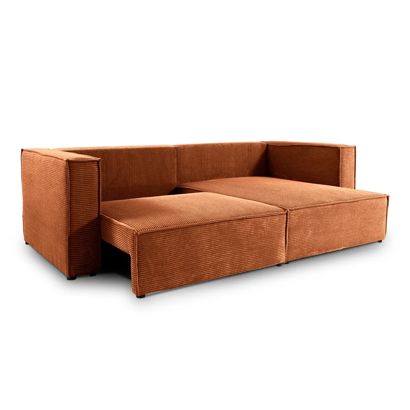 Canapé d'angle réversible convertible 3 places Jimmy velours côtelé Terracotta