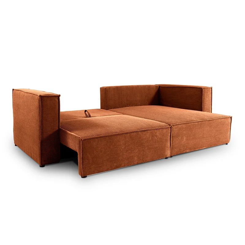 Canapé d'angle réversible convertible 3 places Jimmy velours côtelé Terracotta