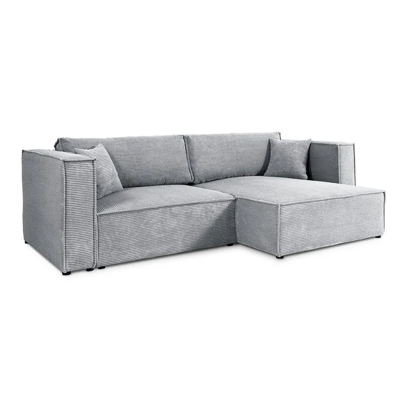 Canapé d'angle réversible convertible 3 places Jimmy velours côtelé Gris Clair