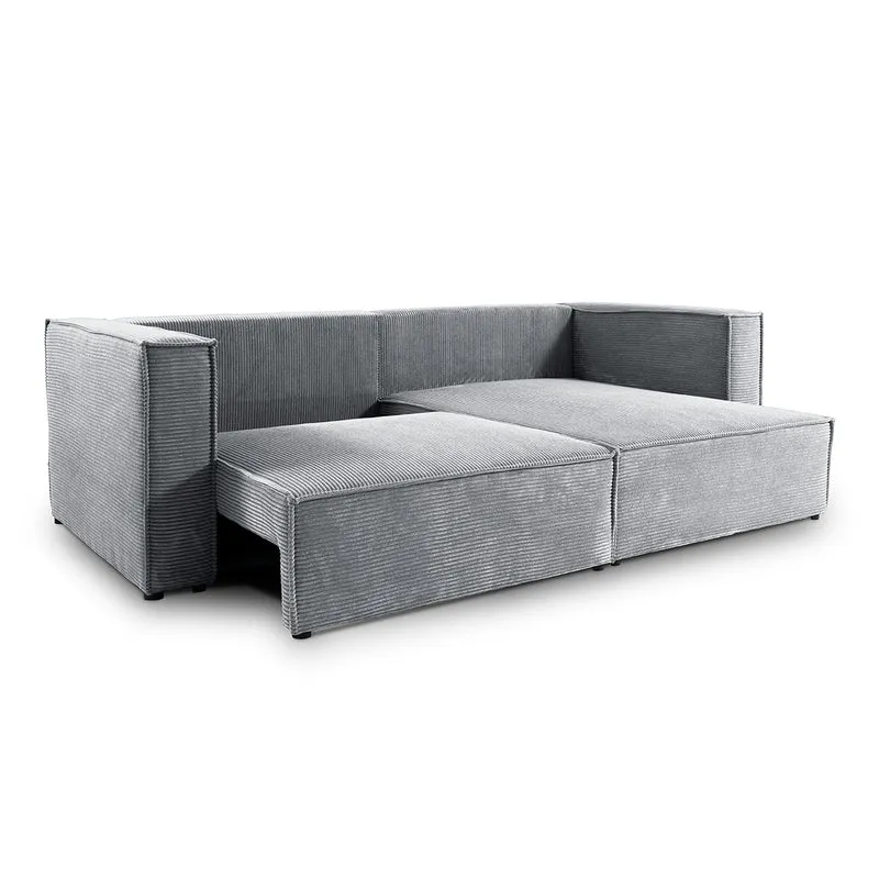 Canapé d'angle réversible convertible 3 places Jimmy velours côtelé Gris Clair