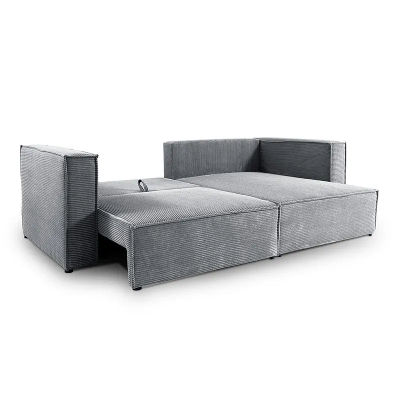 Canapé d'angle réversible convertible 3 places Jimmy velours côtelé Gris Clair