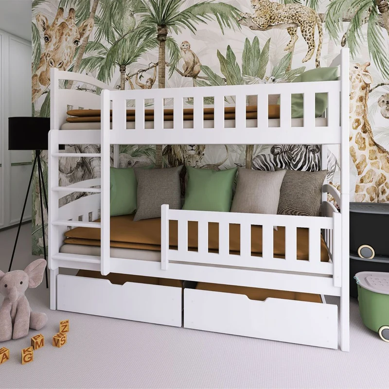 Lit superposé 90x200 sommier et tiroirs inclus Jules Blanc