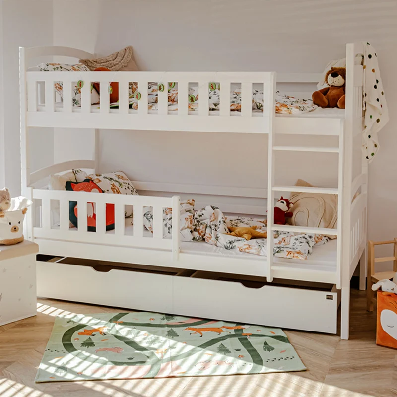 Lit superposé 90x200 sommier et tiroirs inclus Jules Blanc