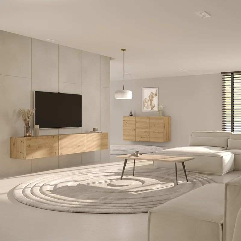 Meuble TV mural 3 portes 180 cm Idao Bois clair