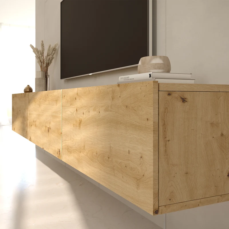 Meuble TV mural 3 portes 180 cm Idao Bois clair