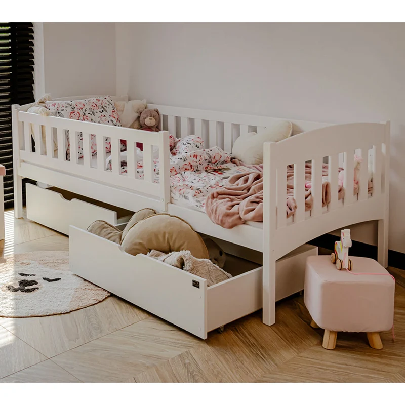 Lit 90x200 sommier et tiroirs inclus Samuel Blanc