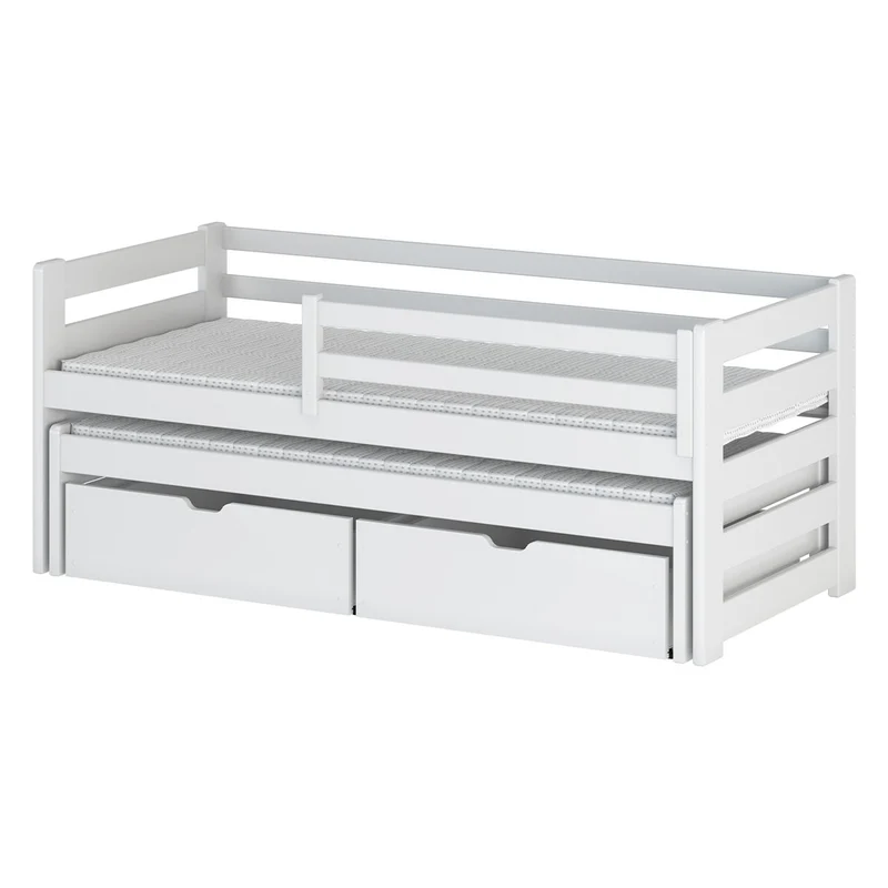 Lit 90x200 sommier lit gigogne et tiroirs inclus Jordan Blanc