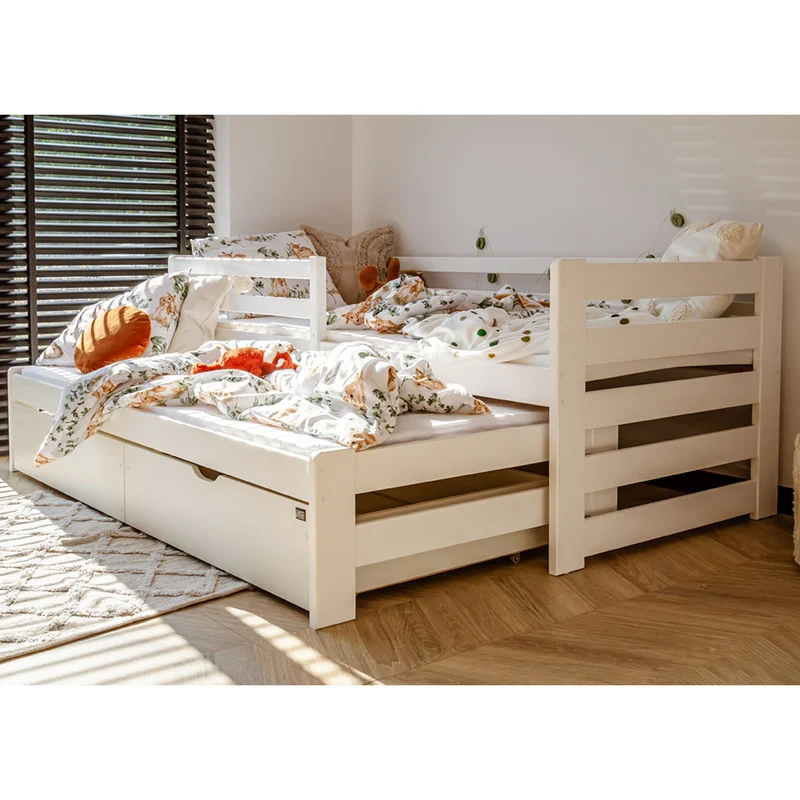 Lit 90x200 sommier lit gigogne et tiroirs inclus Jordan Blanc