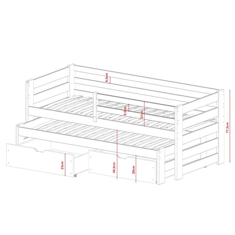 Lit 90x200 sommier lit gigogne et tiroirs inclus Jordan Blanc