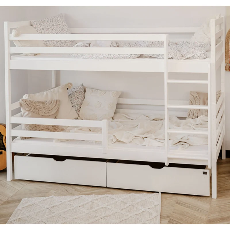 Lit superposé 90x200 sommier et tiroirs inclus Léo Blanc