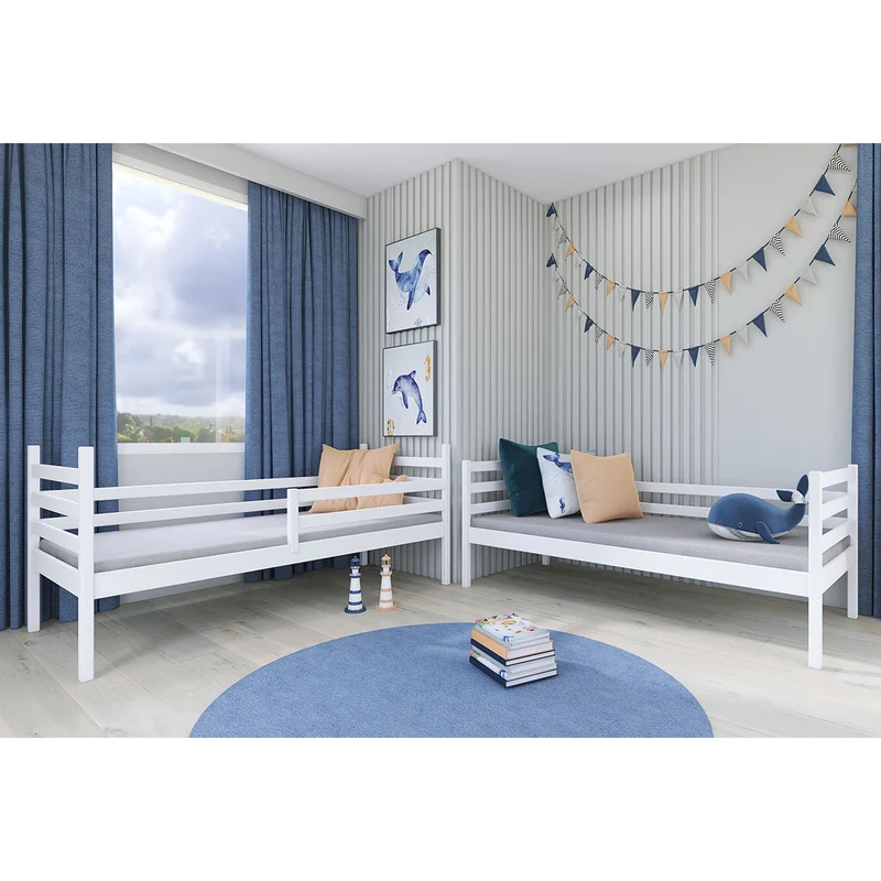 Lit superposé 90x200 sommier et tiroirs inclus Léo Blanc