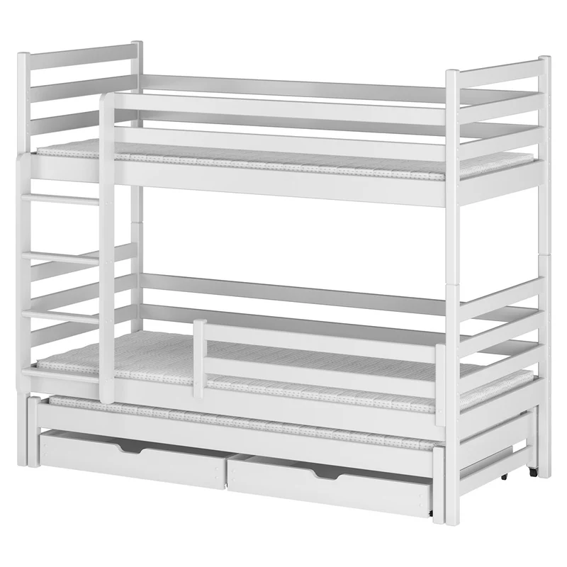 Lit superposé 90x200 sommier lit gigogne et tiroirs inclus Léo Blanc