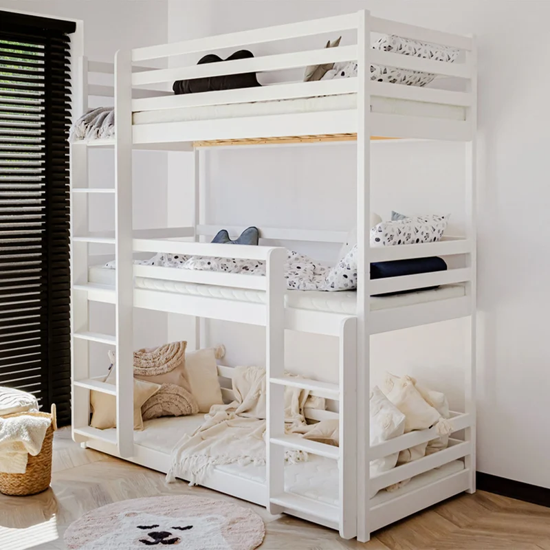 Lit superposé 3 niveaux 90x200 sommier inclus Florent Blanc