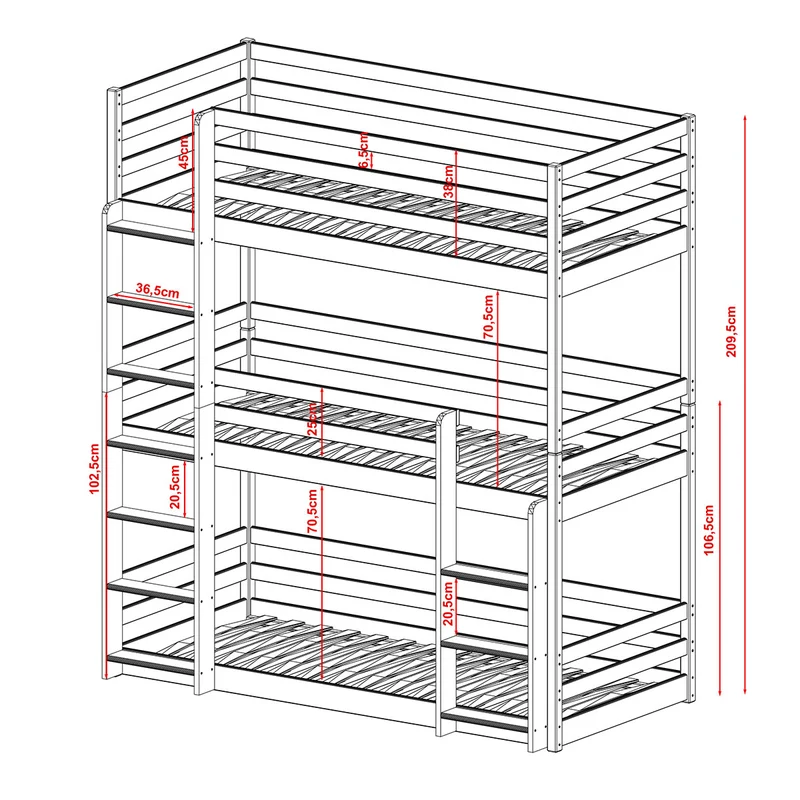 Lit superposé 3 niveaux 90x200 sommier inclus Florent Blanc