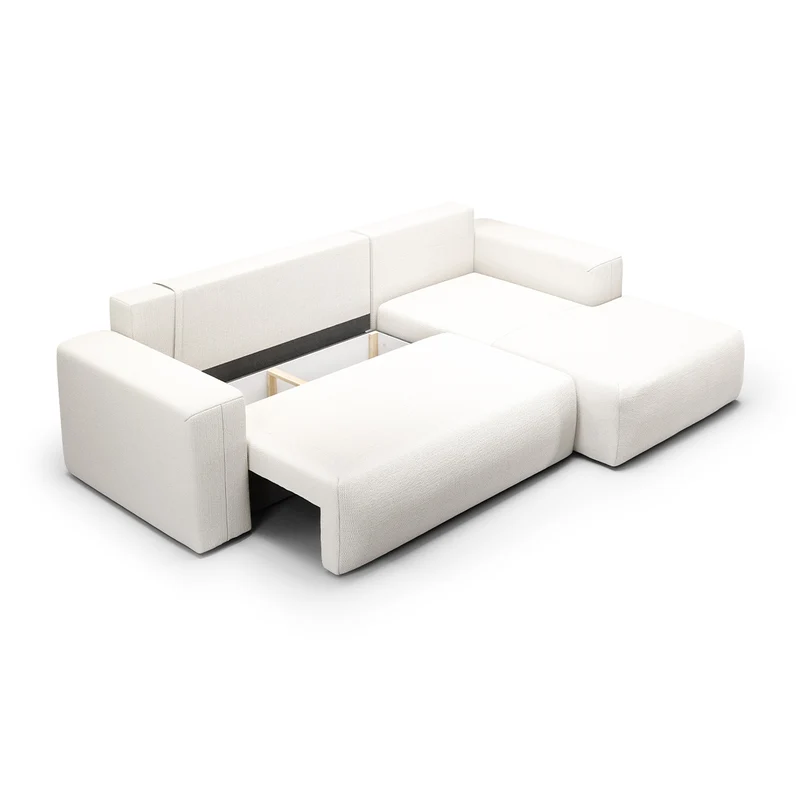 Canapé d'angle convertible droite 3 places coffre Bliss Blanc Cassé