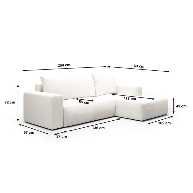 Canapé d'angle convertible droite 3 places coffre Bliss Blanc Cassé