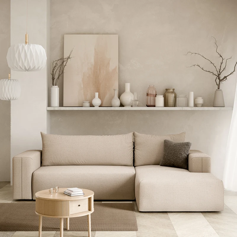 Canapé d'angle convertible droite 3 places coffre Bliss Beige