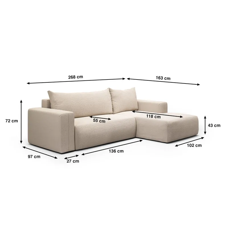 Canapé d'angle convertible droite 3 places coffre Bliss Beige