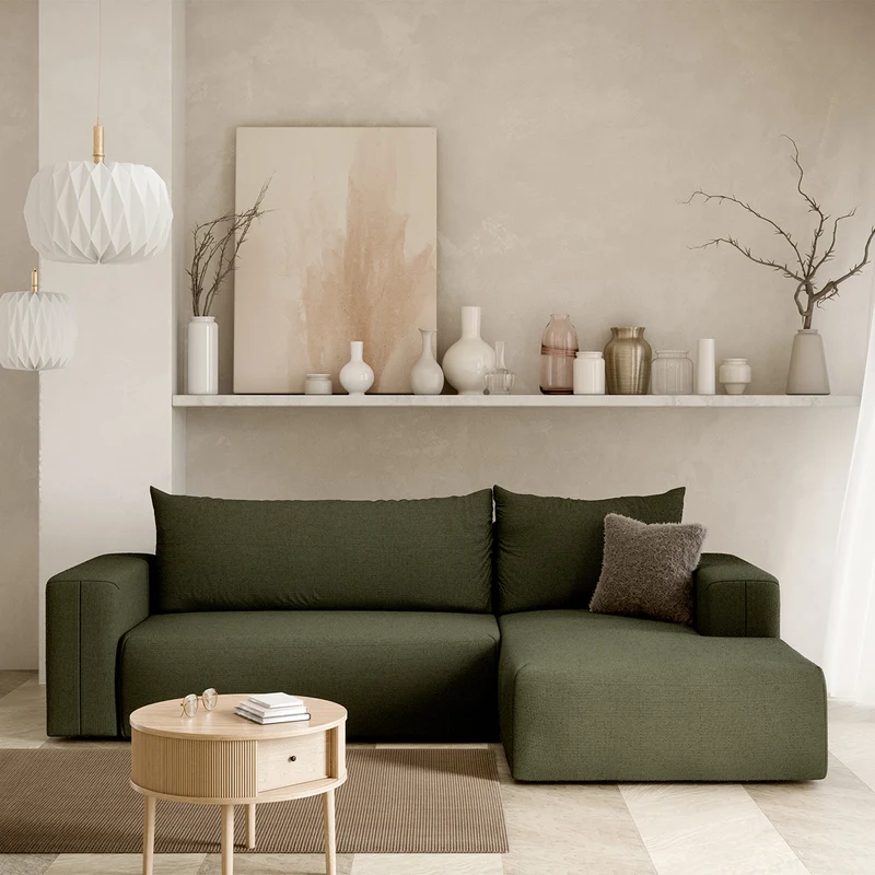 Canapé d'angle convertible droite 3 places coffre Bliss Vert Sapin