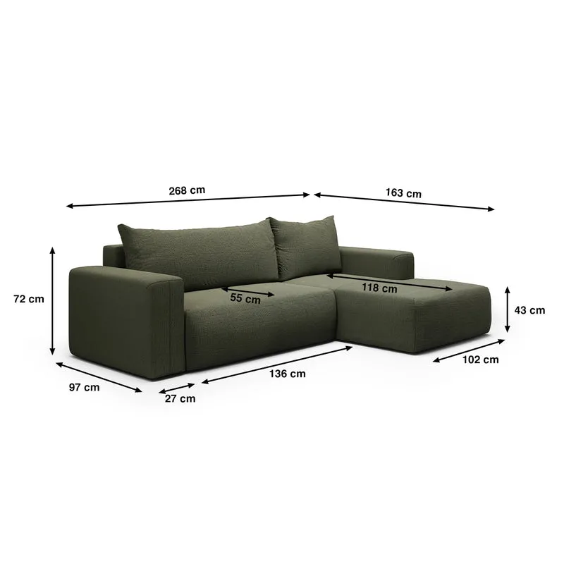 Canapé d'angle convertible droite 3 places coffre Bliss Vert Sapin