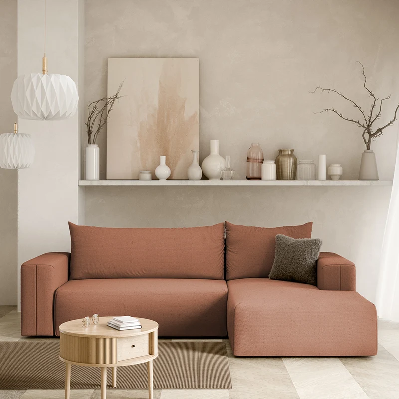 Canapé d'angle convertible droite 3 places coffre Bliss Cuivre