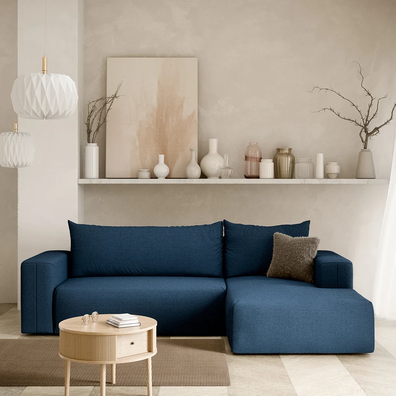 Canapé d'angle convertible droite 3 places coffre Bliss Bleu