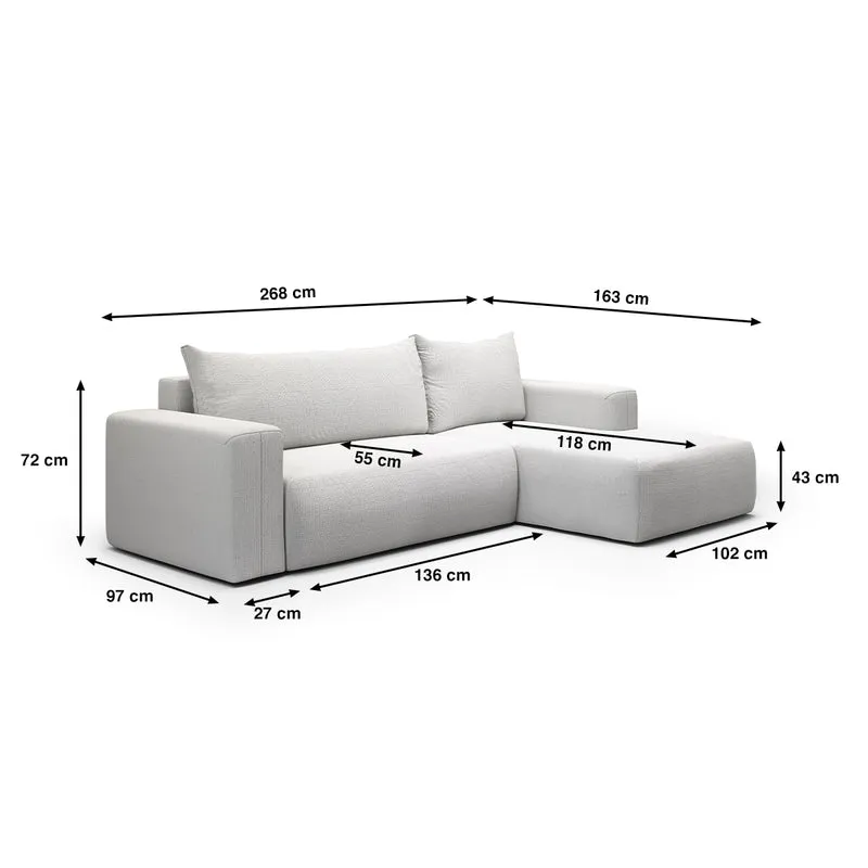 Canapé d'angle convertible droite 3 places coffre Bliss Gris clair