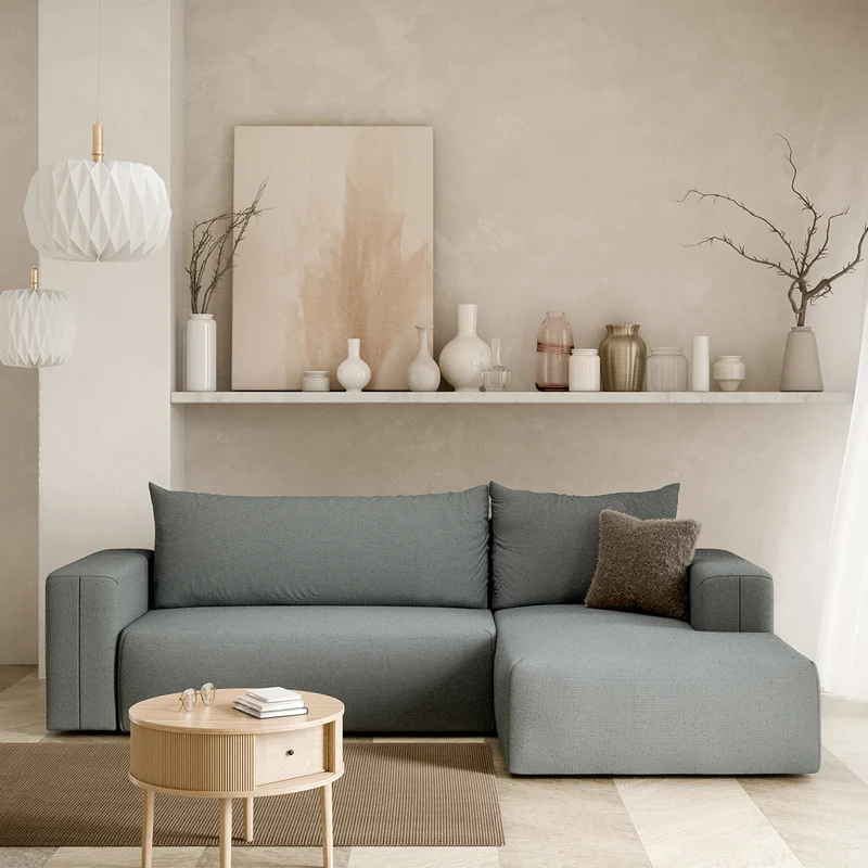 Canapé d'angle convertible droite 3 places coffre Bliss Gris