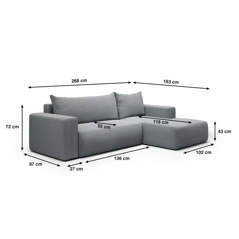 Canapé d'angle convertible droite 3 places coffre Bliss Gris
