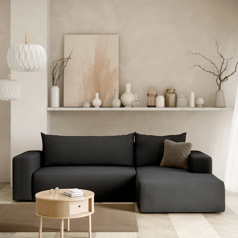 Canapé d'angle convertible droite 3 places coffre Bliss Gris foncé